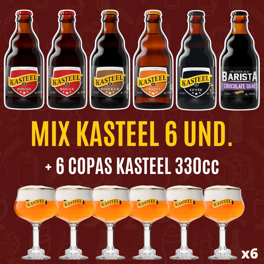Mix Cerveza Kasteel 330ml 6 Und. + Caja de Copas Kasteel 6 Und.