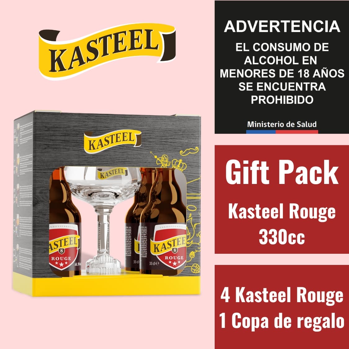 Gift Pack Kasteelbier - 4 Rouge 330cc + Copa de regalo