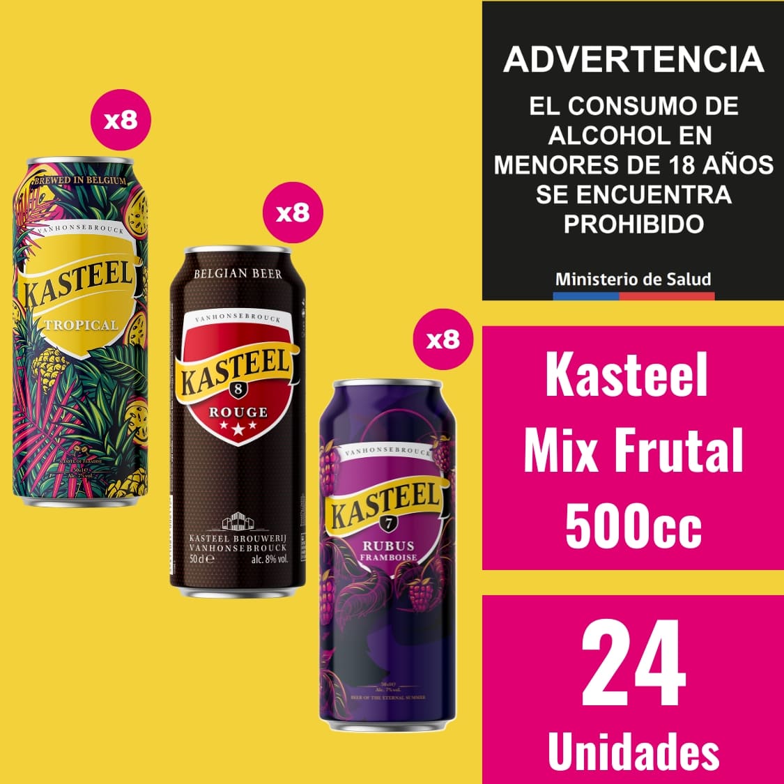 Kasteel Mix Frutal – Tropical, Rubus & Rouge - Caja 24 Cervezas 500cc