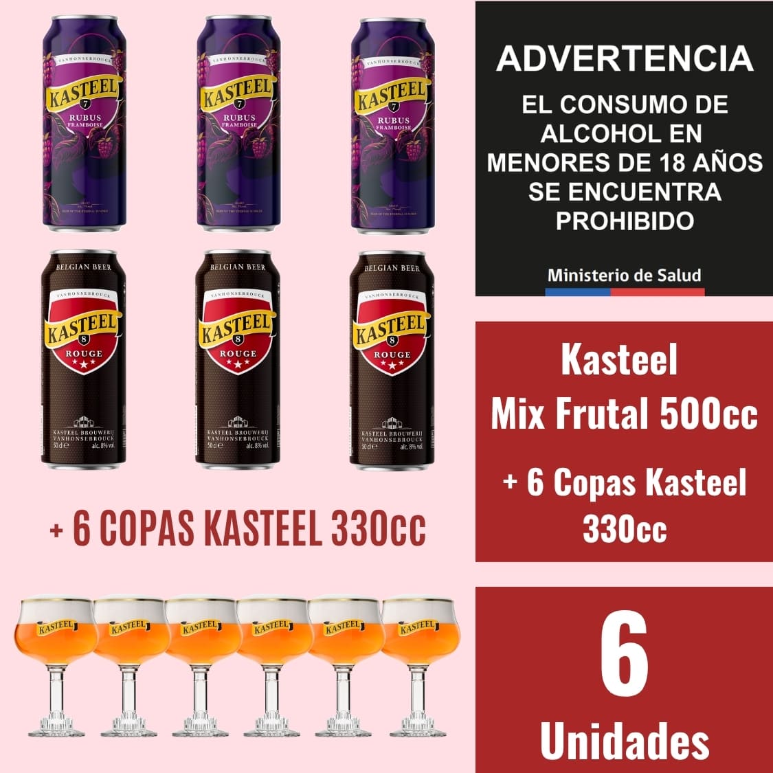 Mix Frutal Lata 500cc 6 Und. + Caja de Copas Kasteel 6 Und.