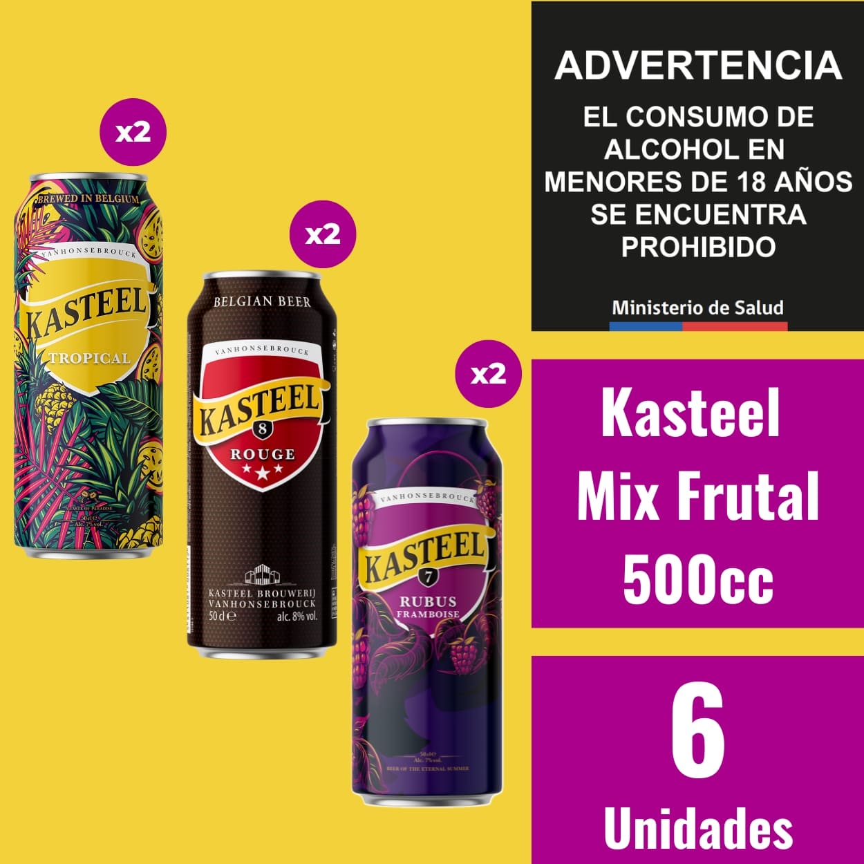 Kasteel Mix Frutal – Tropical, Rubus & Rouge - Caja 6 Cervezas 500cc