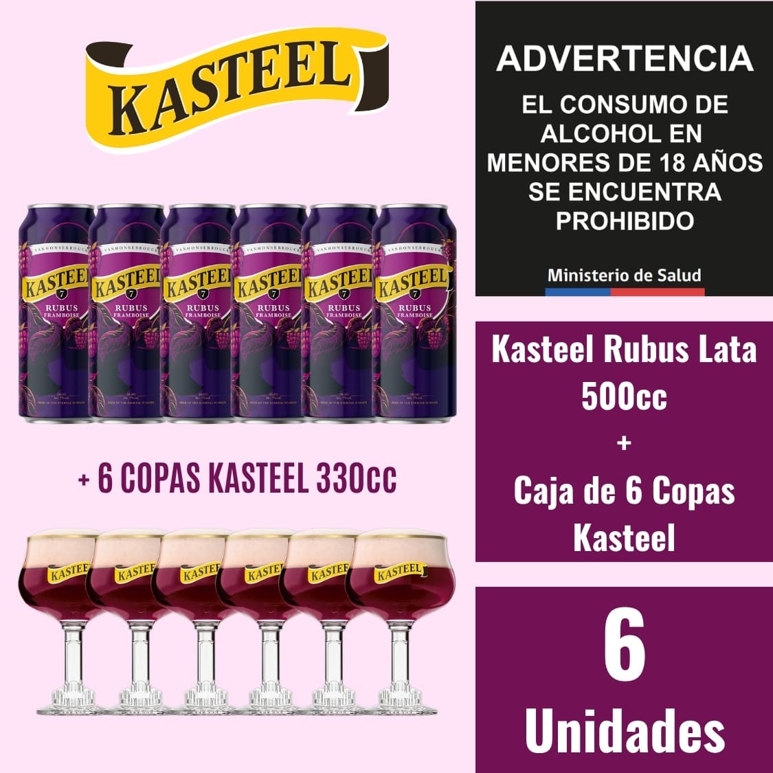Kasteel Rubus Lata 500cc 6 Und. + Caja de Copas Kasteel 6 Und.