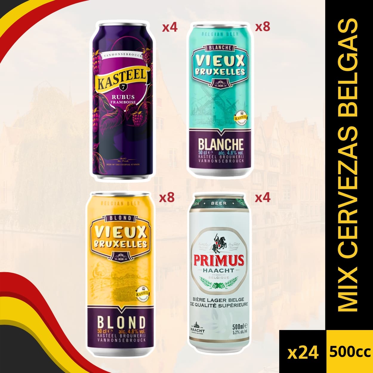 Mix Cervezas Belgas 24 Unidades 500cc