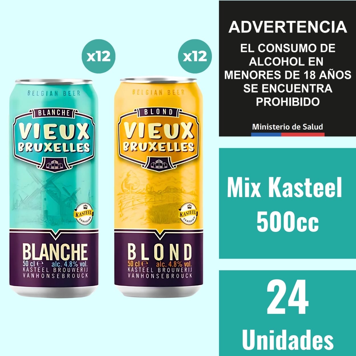 Mix Cervezas Kasteel Blanche - Blond 500cc -  24 Unidades