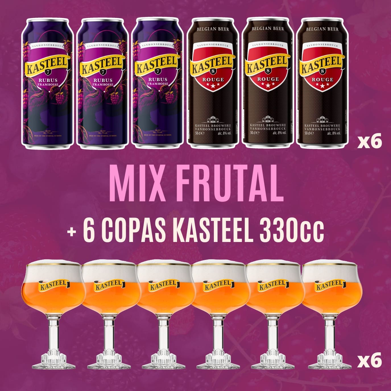 Mix Frutal Lata 500cc 6 Und. + Caja de Copas Kasteel 6 Und.